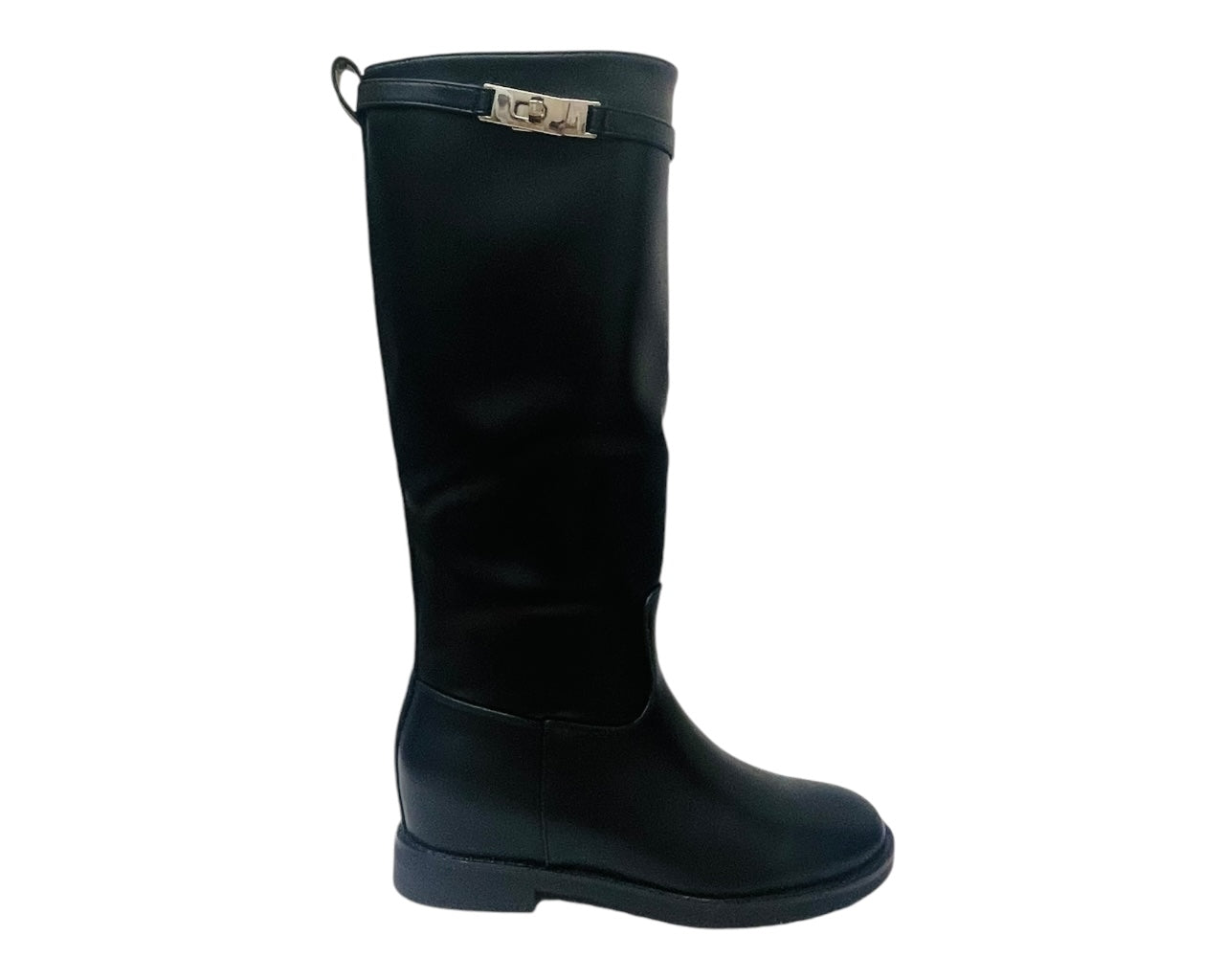 Faux Leather Full Zip Knee High Boots