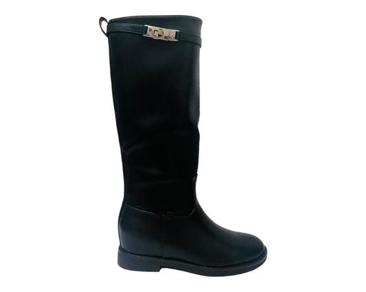 Faux Leather Full Zip Knee High Boots