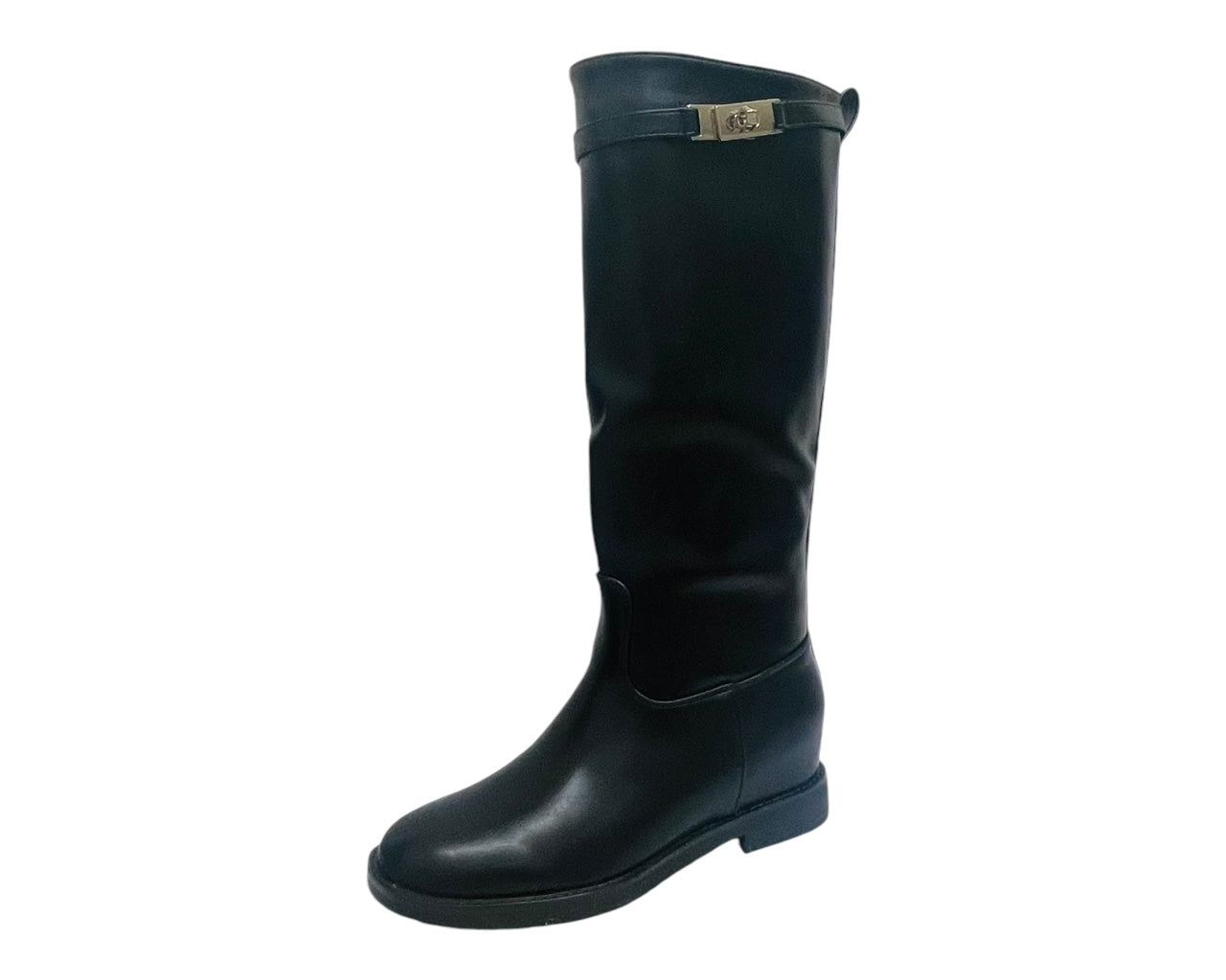 Faux Leather Full Zip Knee High Boots