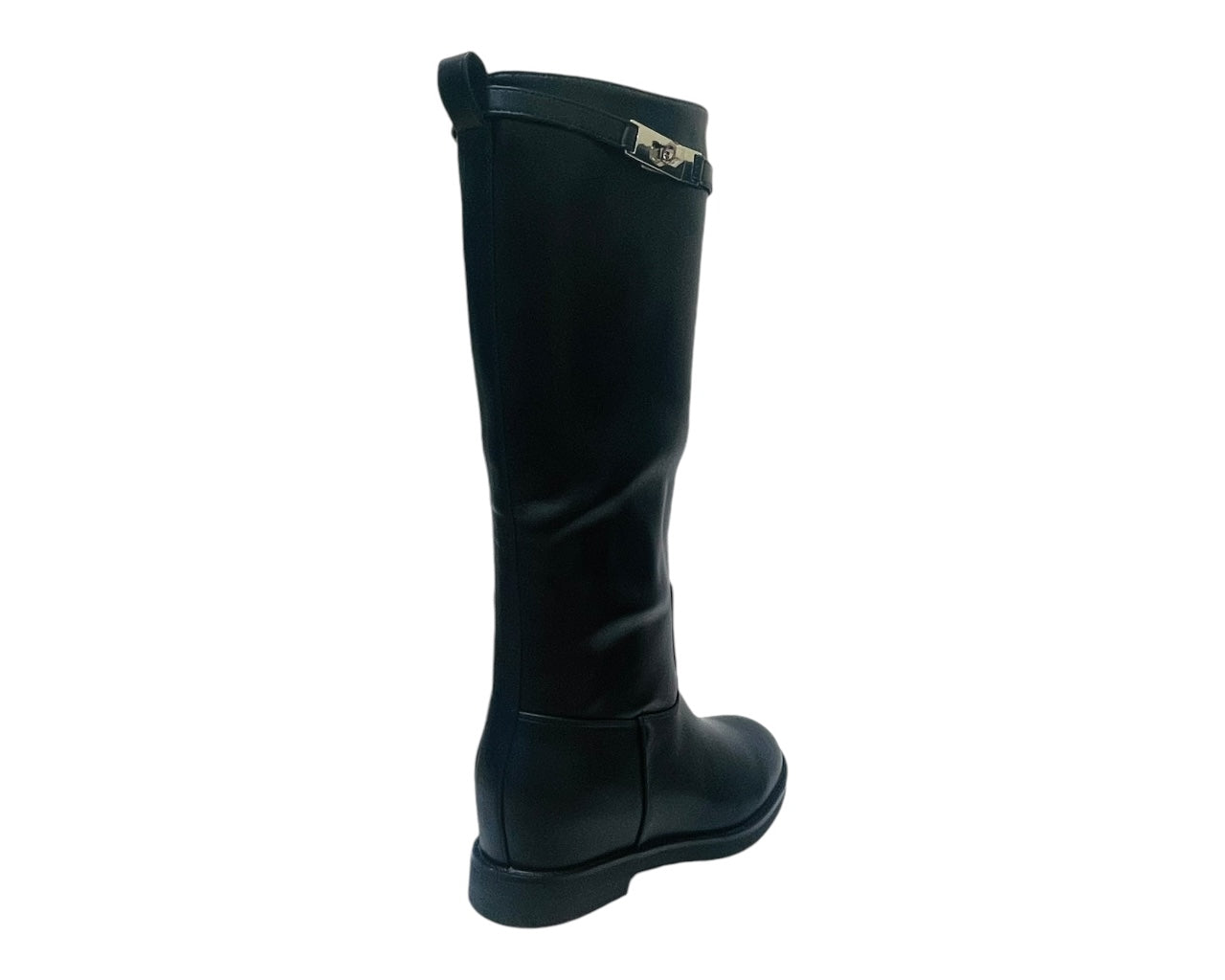 Faux Leather Full Zip Knee High Boots