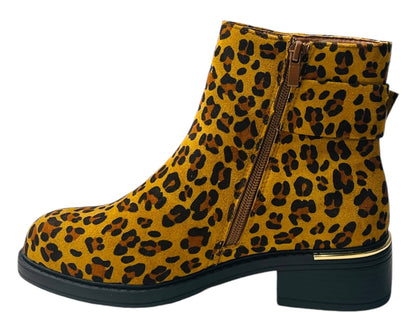 Leopard Print Faux Suede Ankle Boots