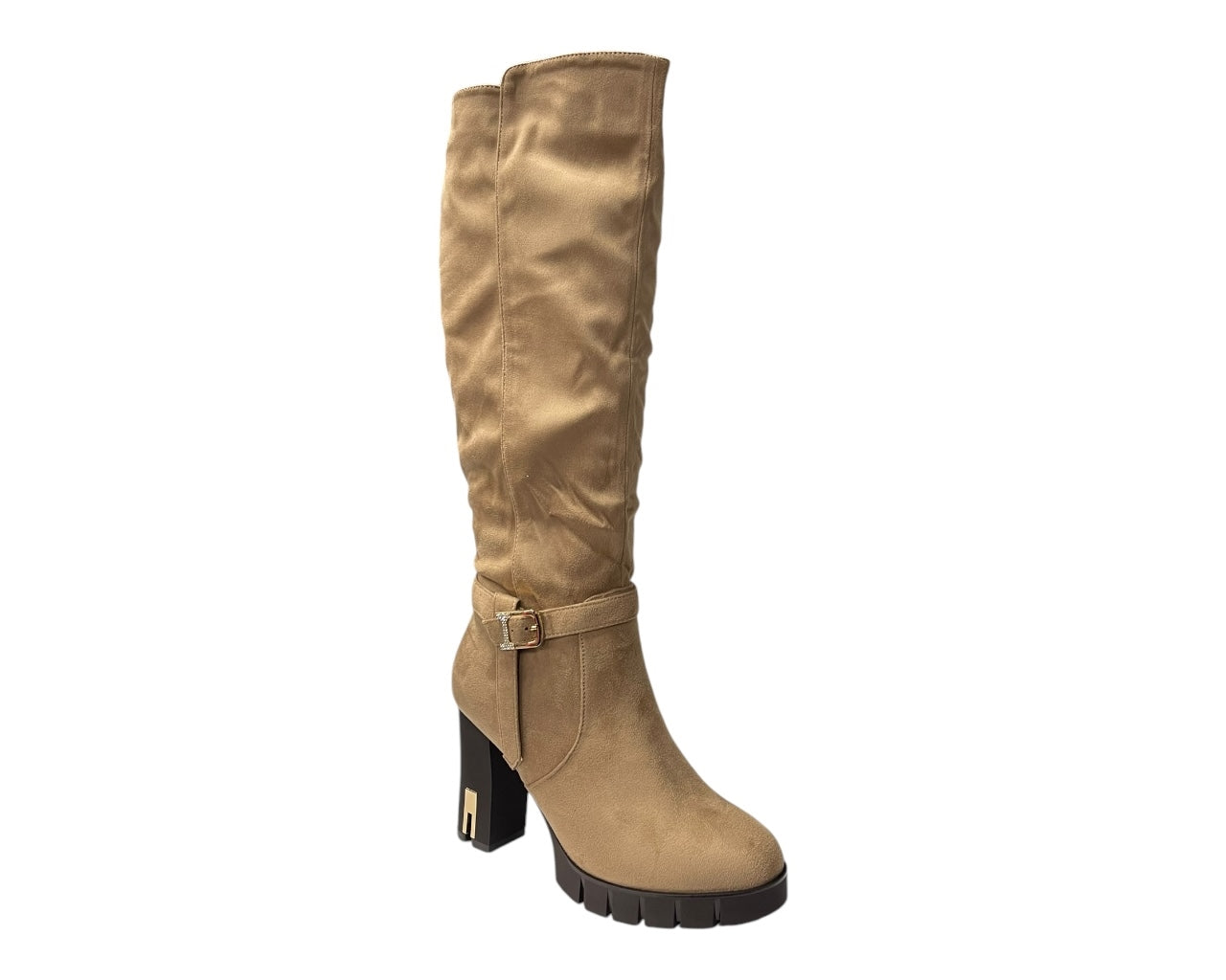 Block Heel Knee High Faux Suede Boots