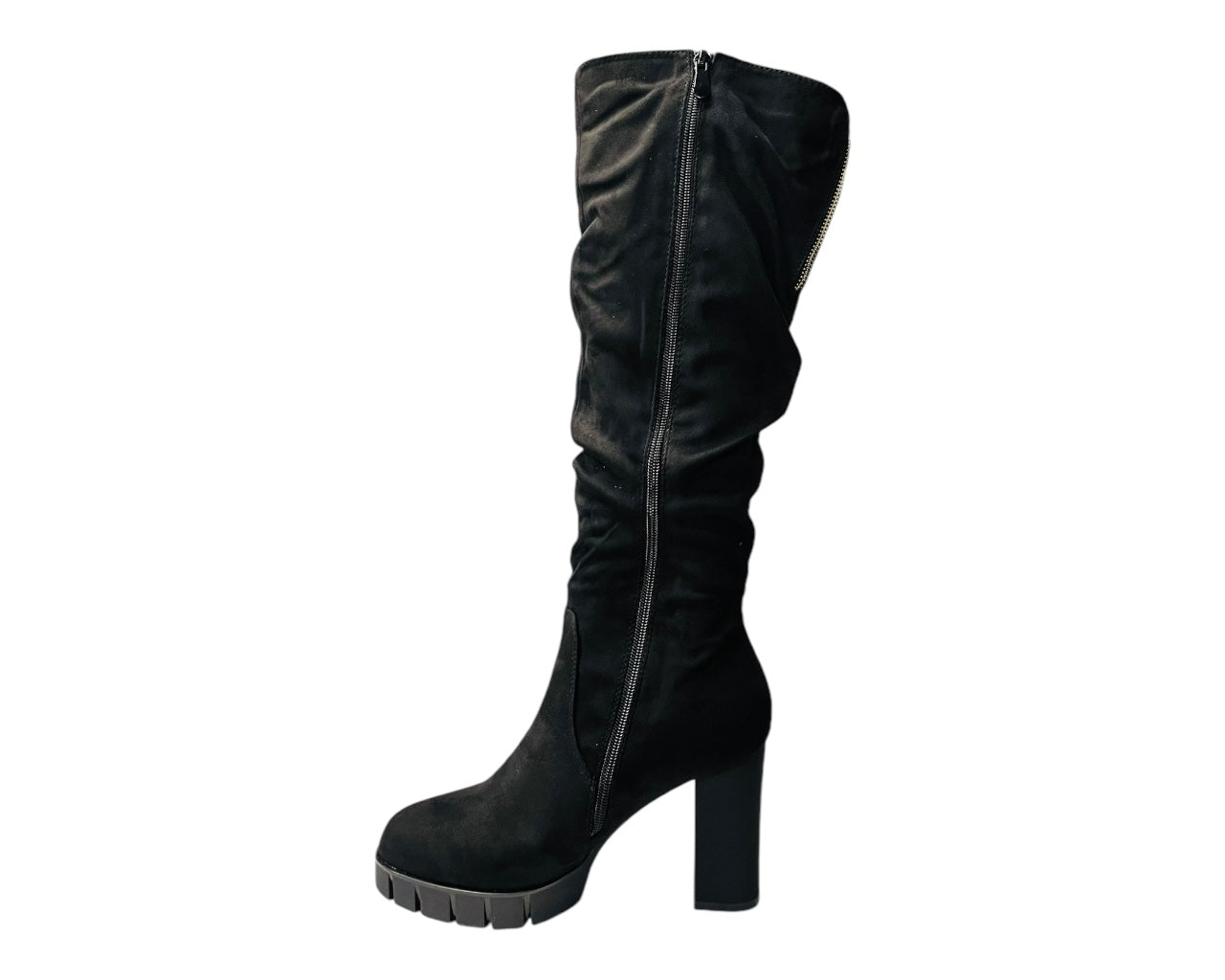 Block Heel Knee High Faux Suede Boots