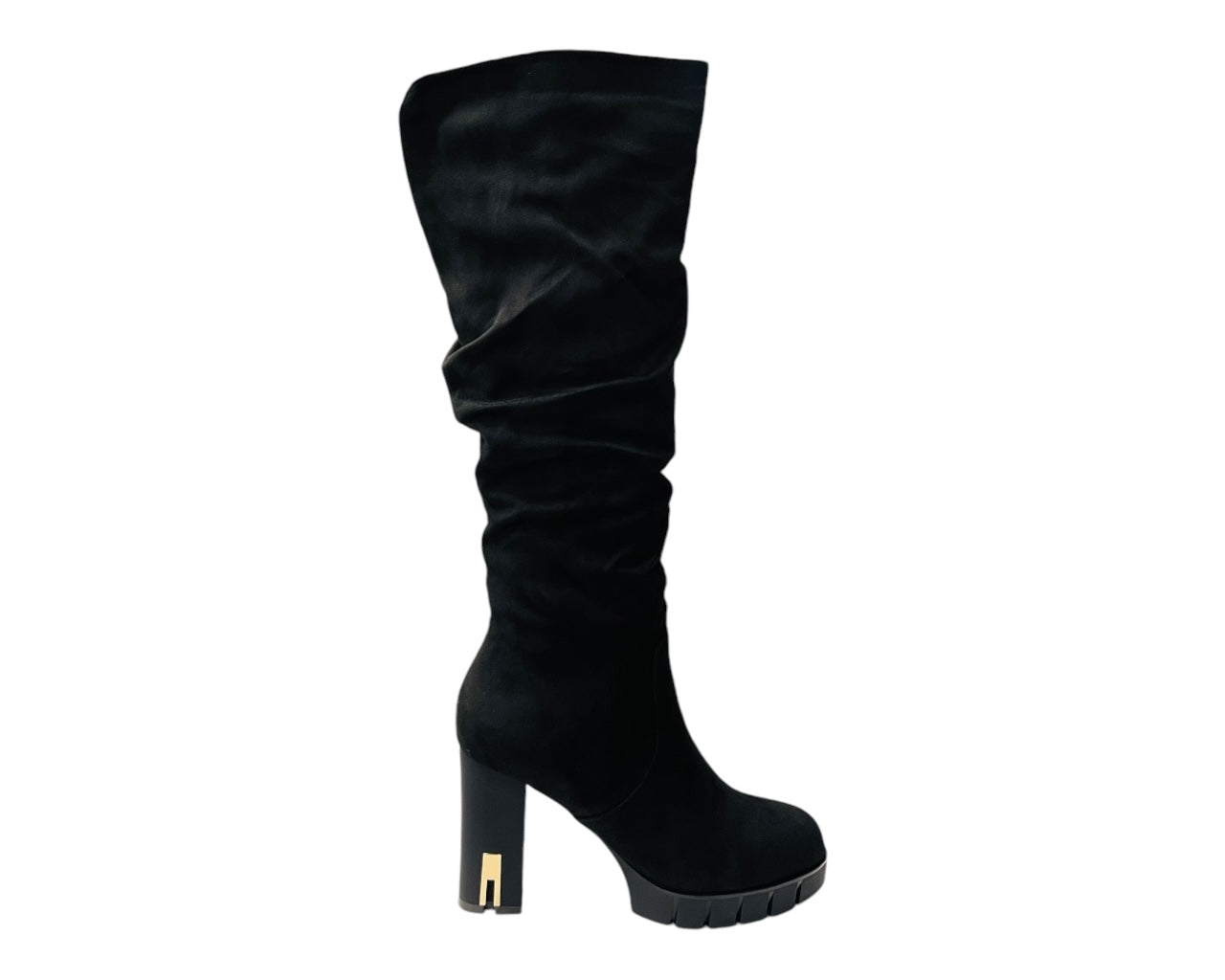 Block Heel Knee High Faux Suede Boots