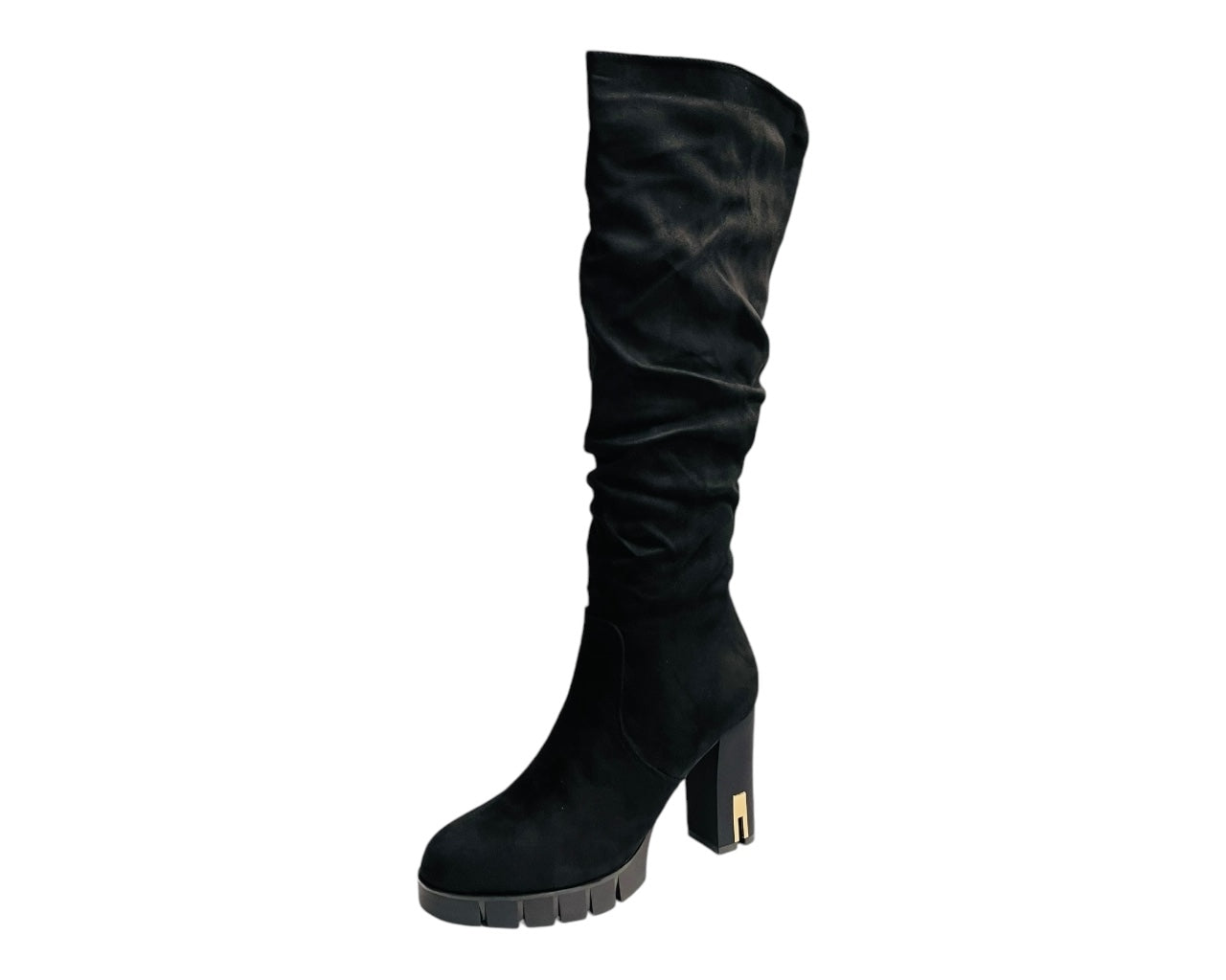Block Heel Knee High Faux Suede Boots