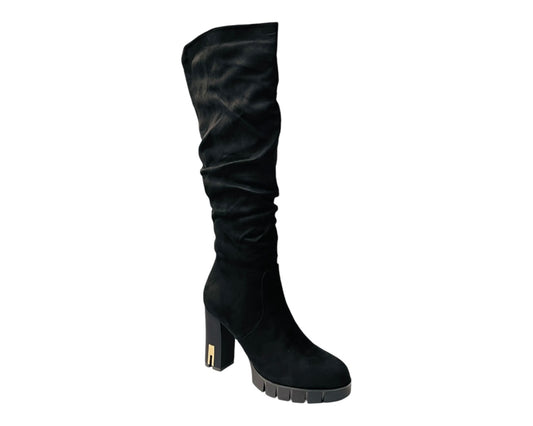 Block Heel Knee High Faux Suede Boots