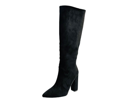 Faux Suede Block Heel Knee High Boots