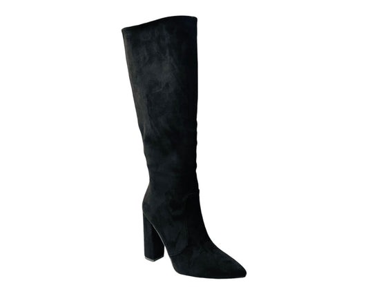 Faux Suede Block Heel Knee High Boots