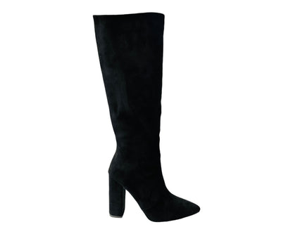 Faux Suede Block Heel Knee High Boots