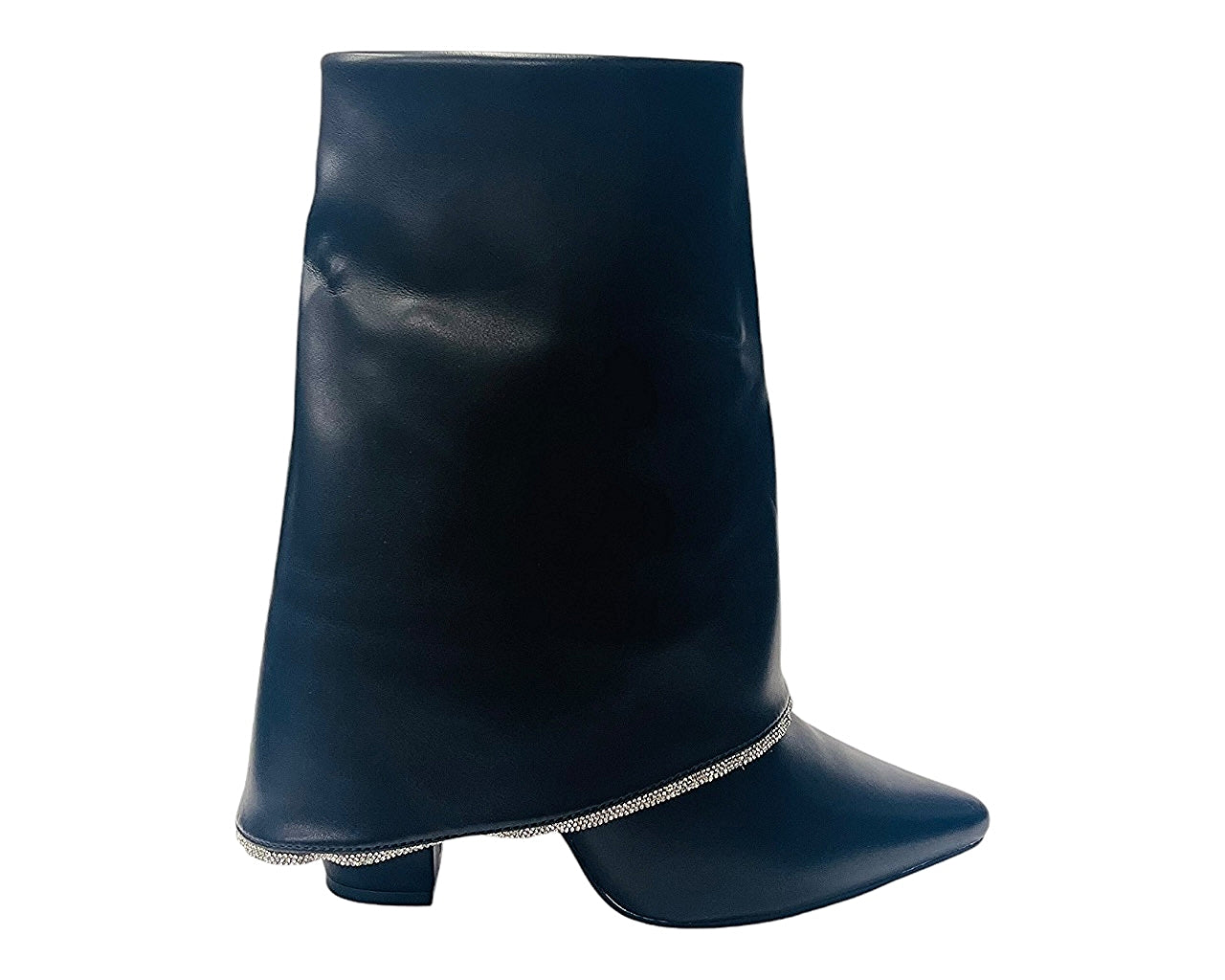 Block Heel Fold Over Rhinestone Ankle Boots
