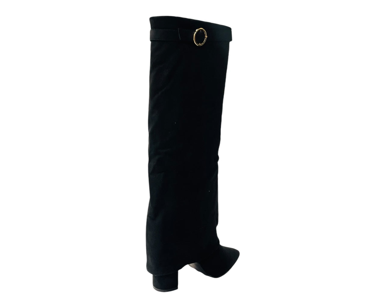 Faux Suede Knee High Fold Over Block Heel Boots