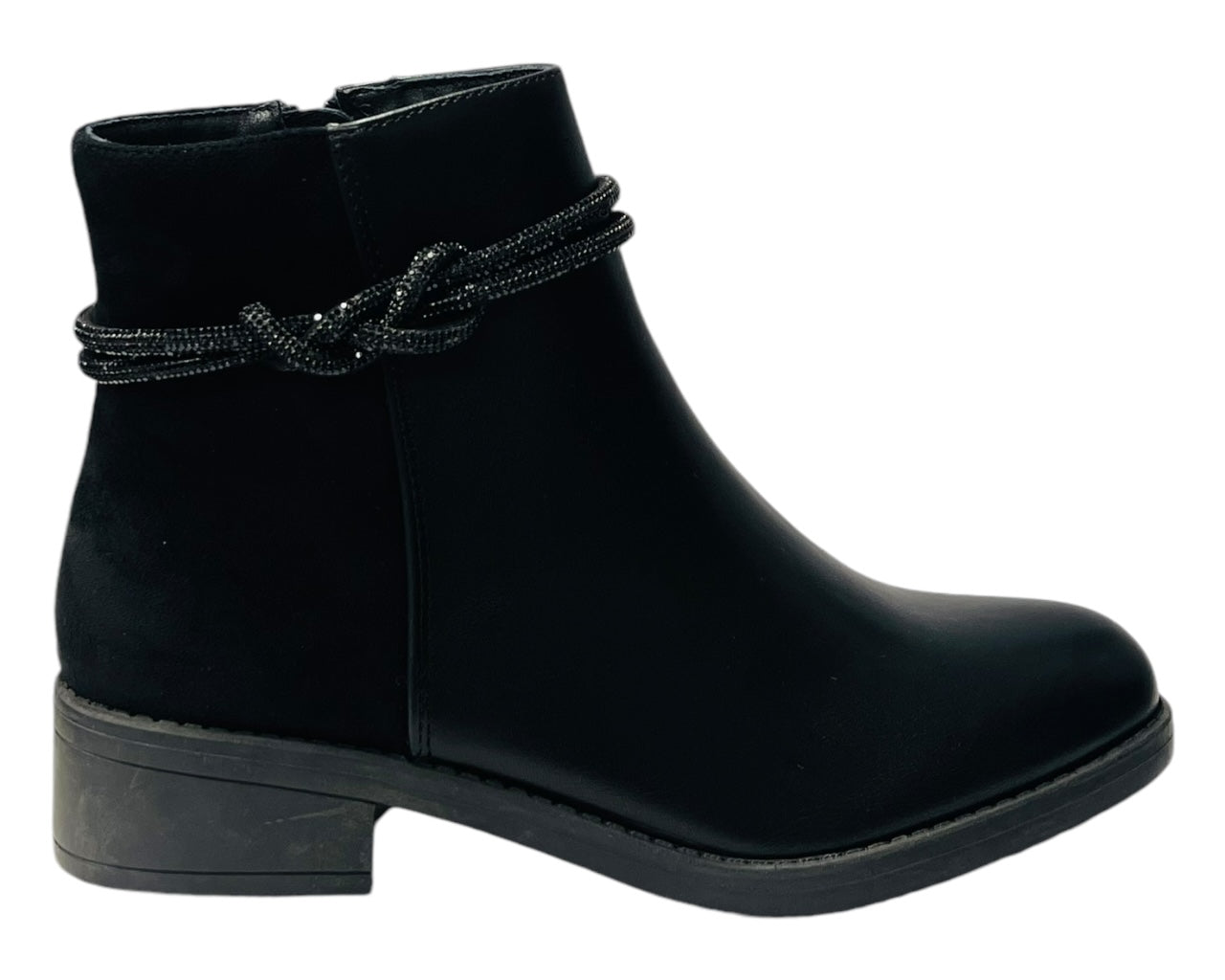 Rhinestone Faux Leather Ankle Boots