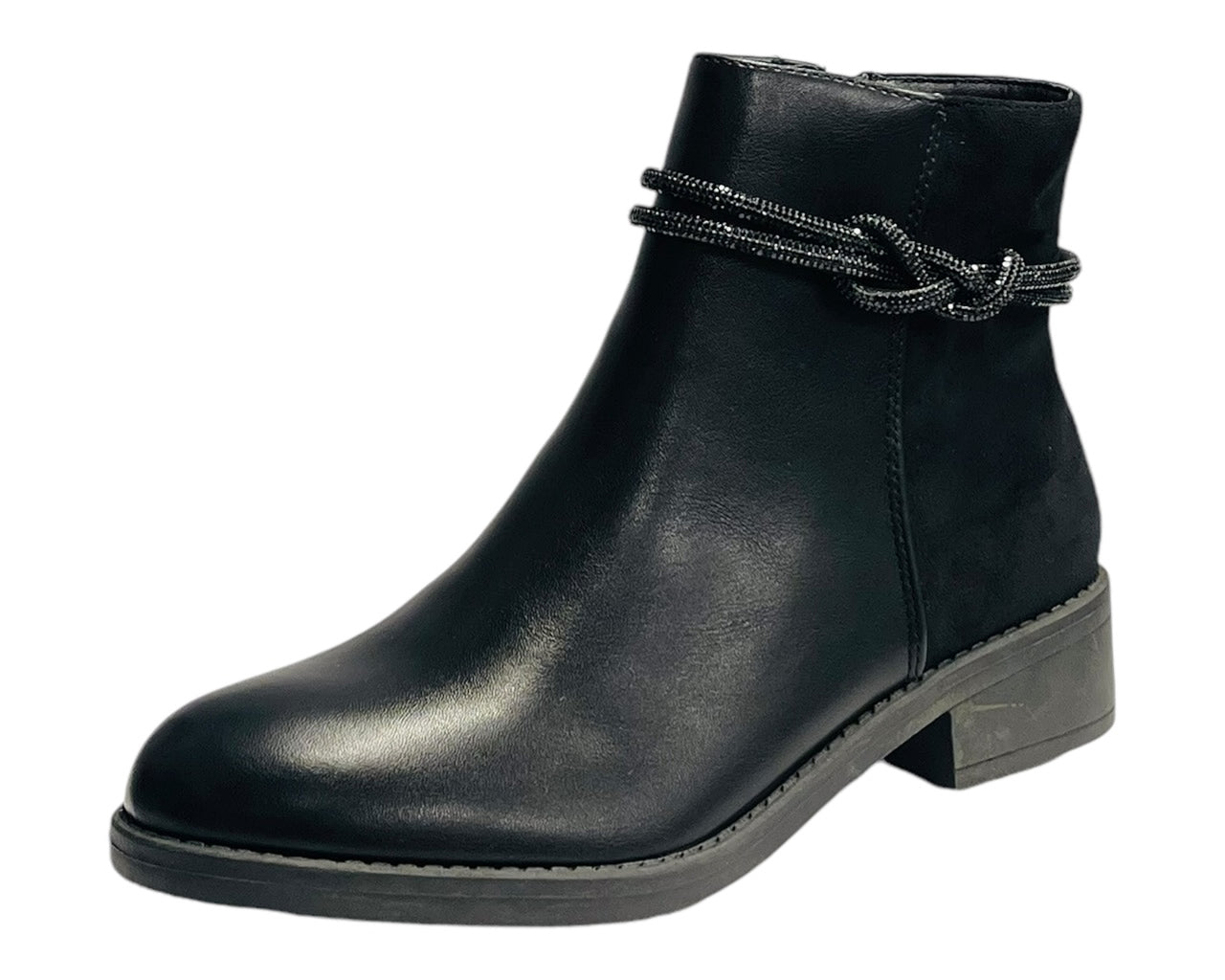 Rhinestone Faux Leather Ankle Boots
