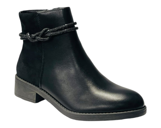 Rhinestone Faux Leather Ankle Boots