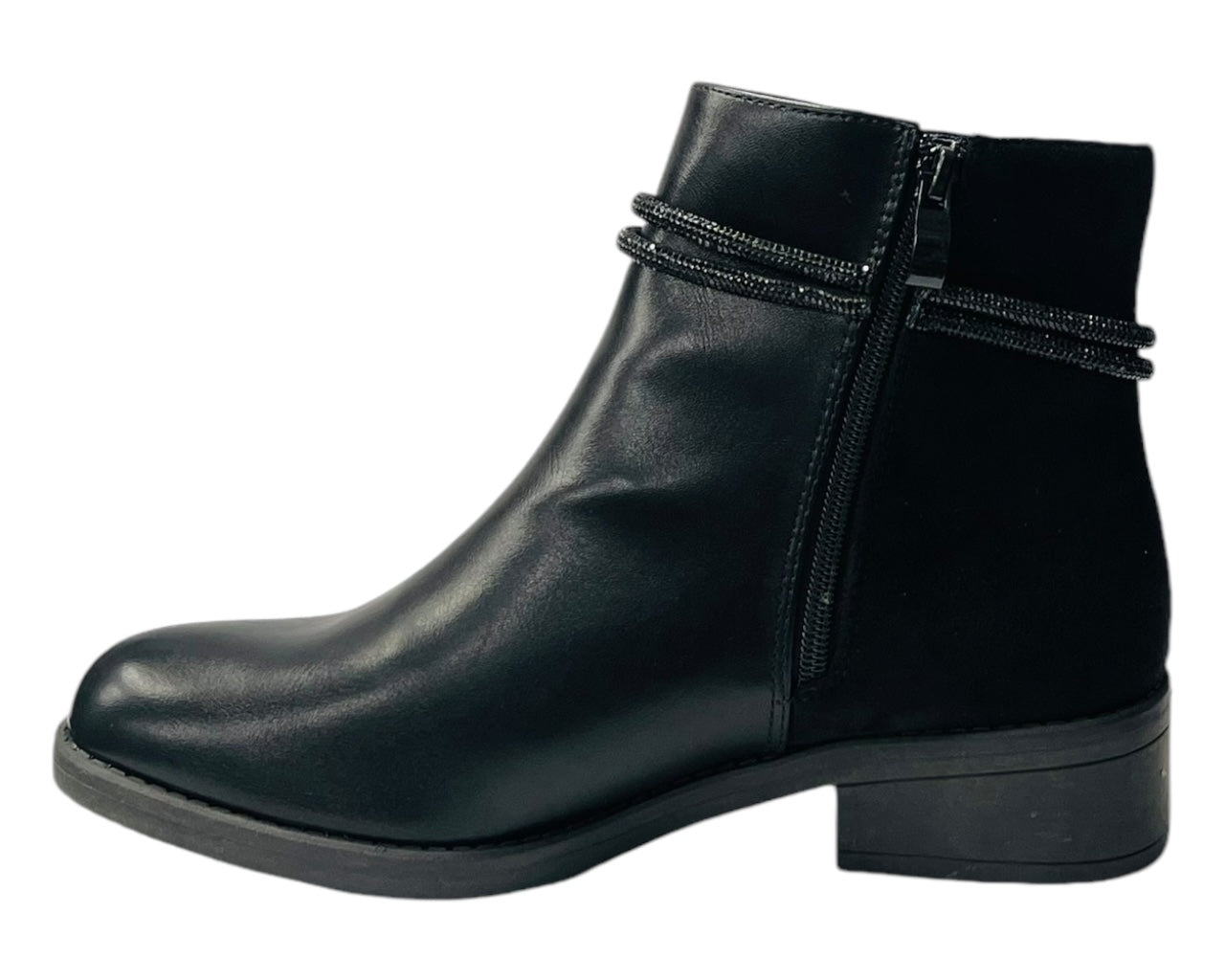 Rhinestone Faux Leather Ankle Boots