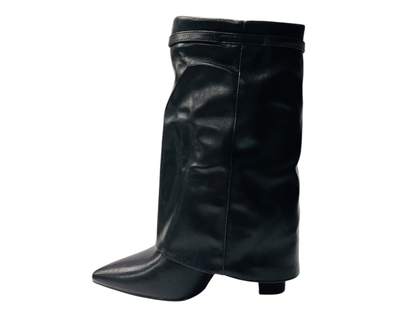 Mid Calf Fold Over Block Heel Boots