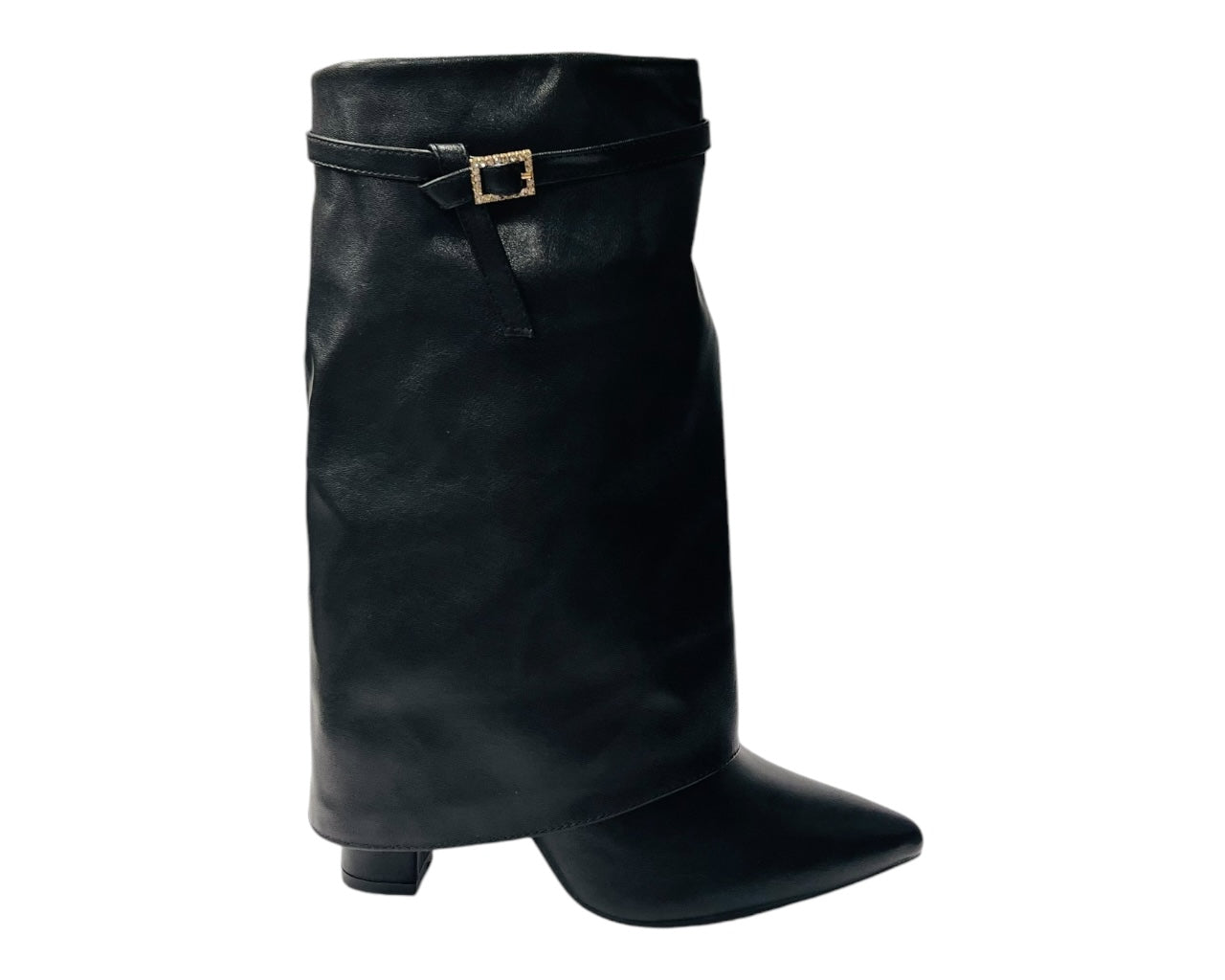 Mid Calf Fold Over Block Heel Boots