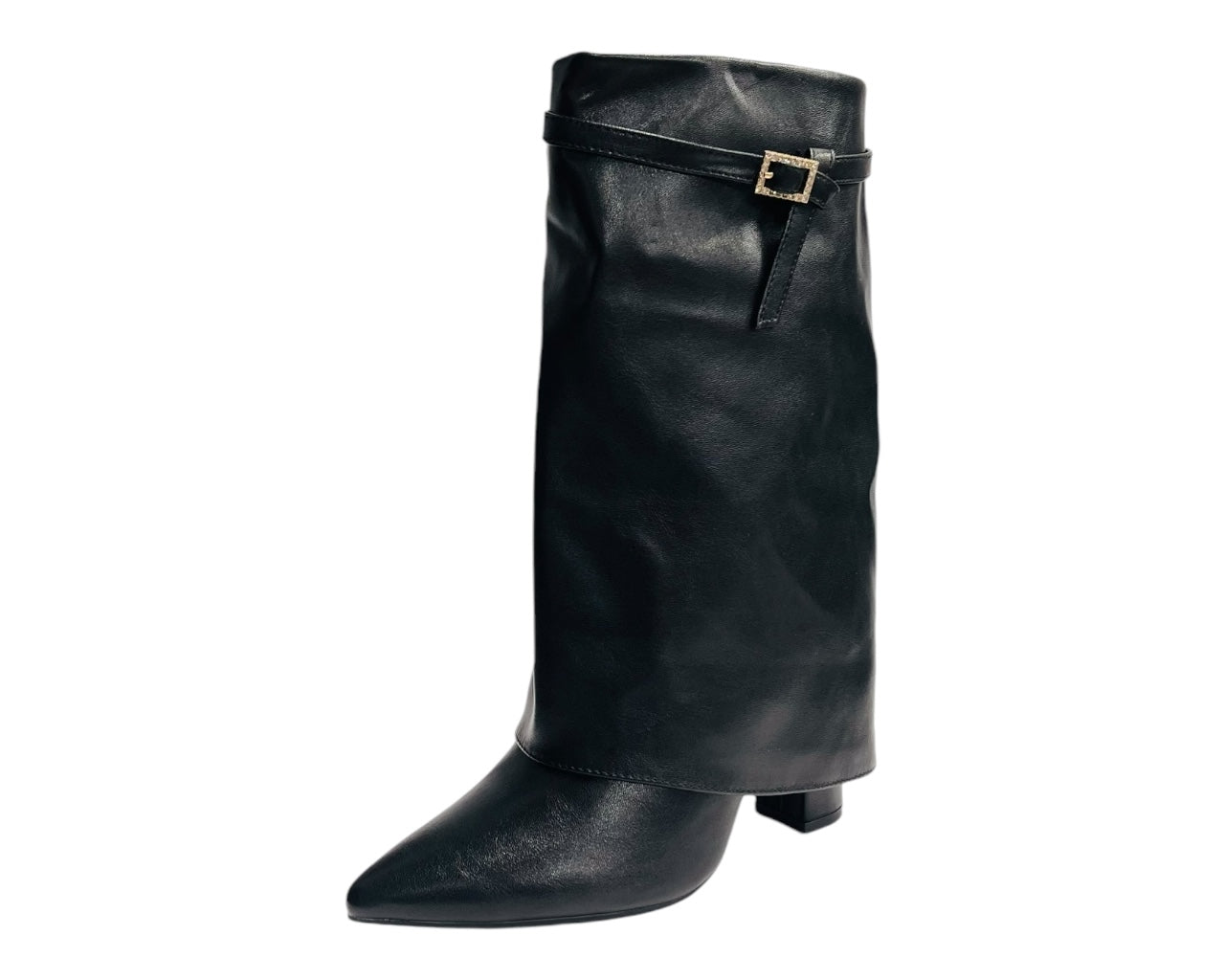 Mid Calf Fold Over Block Heel Boots