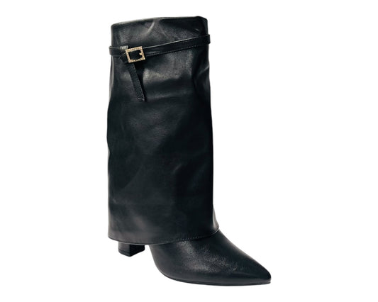 Mid Calf Fold Over Block Heel Boots