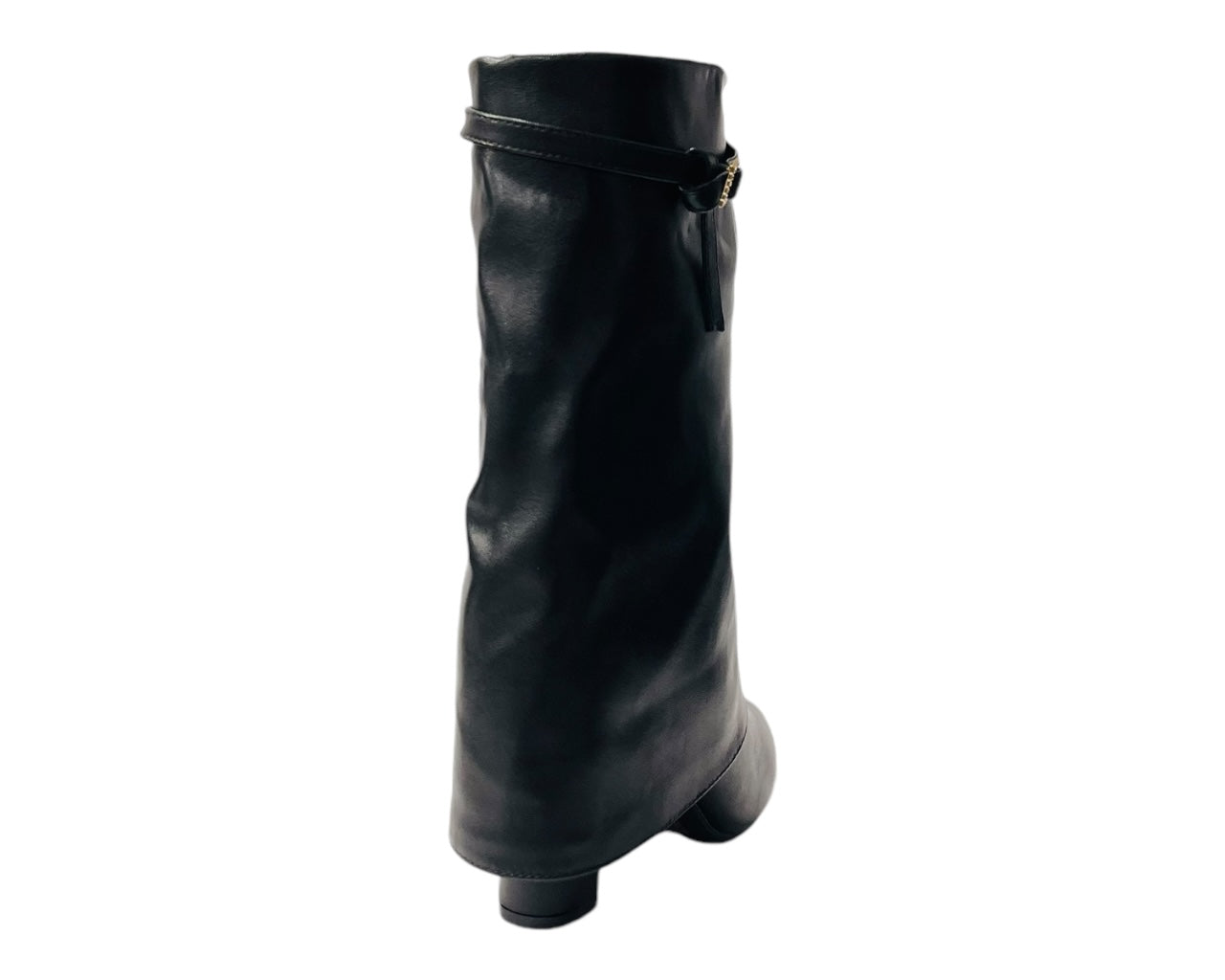 Mid Calf Fold Over Block Heel Boots