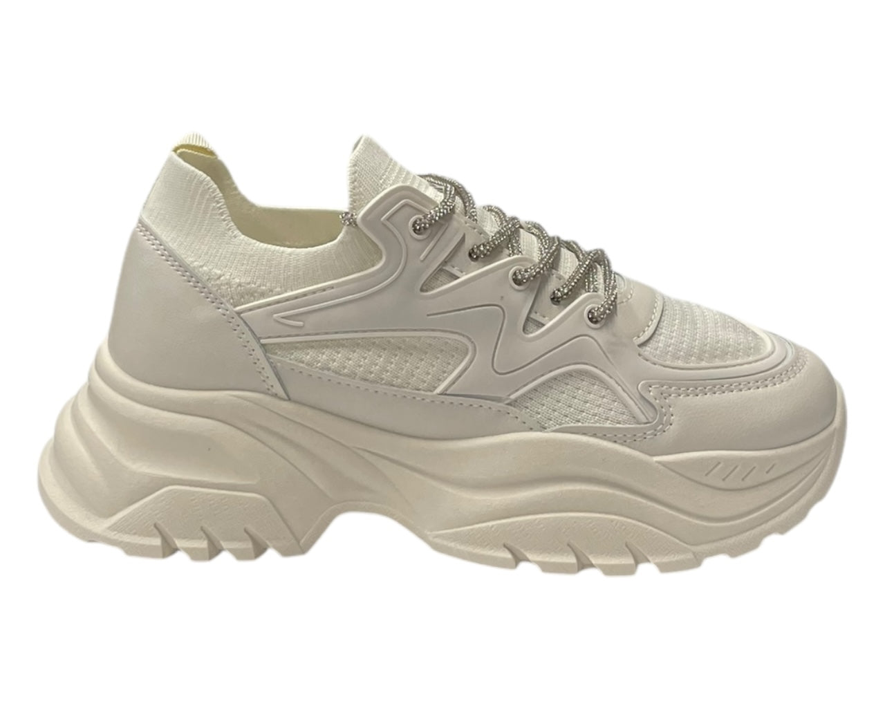 Chunky Sole Diamante Lace Socks Trainers