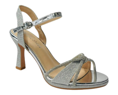 Rhinestone Glitter Ankle Strap Spool Heel Shoes