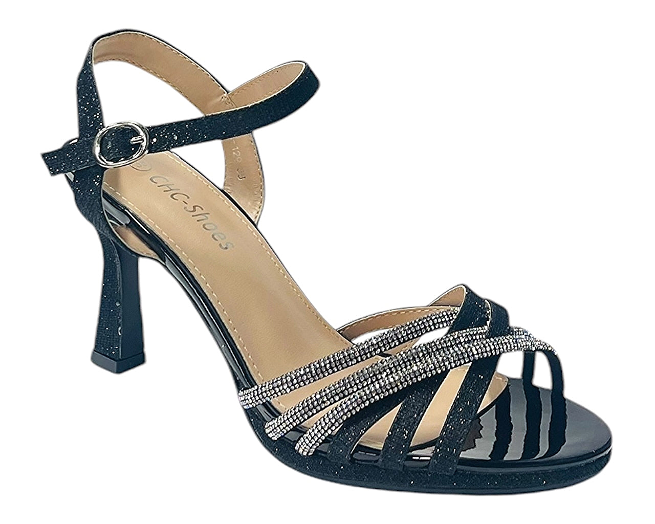 Crossover Rhinestone Glitter Strap Open Toe Shoes