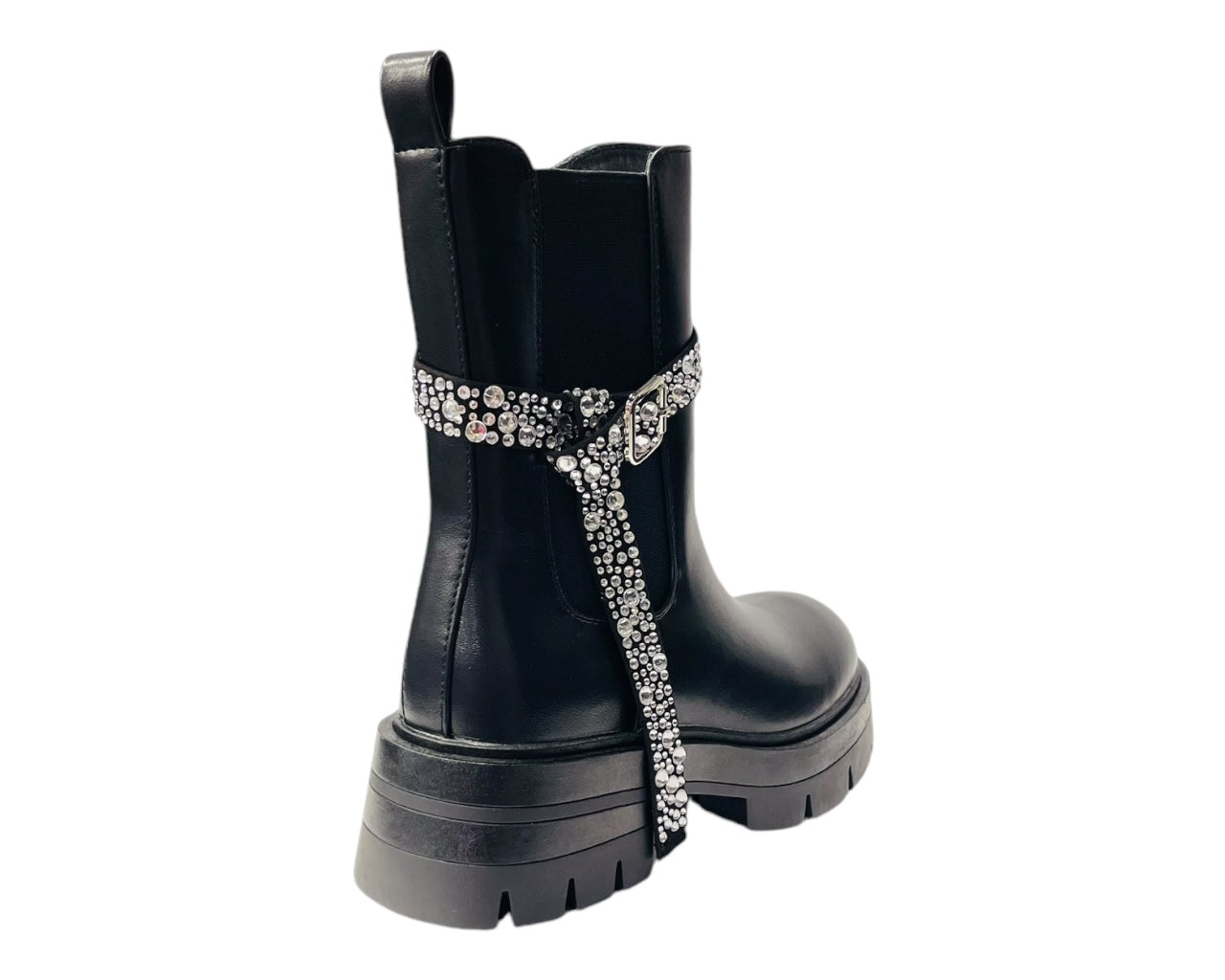 Faux Leather Rhinestone Chelsea Ankle Boots