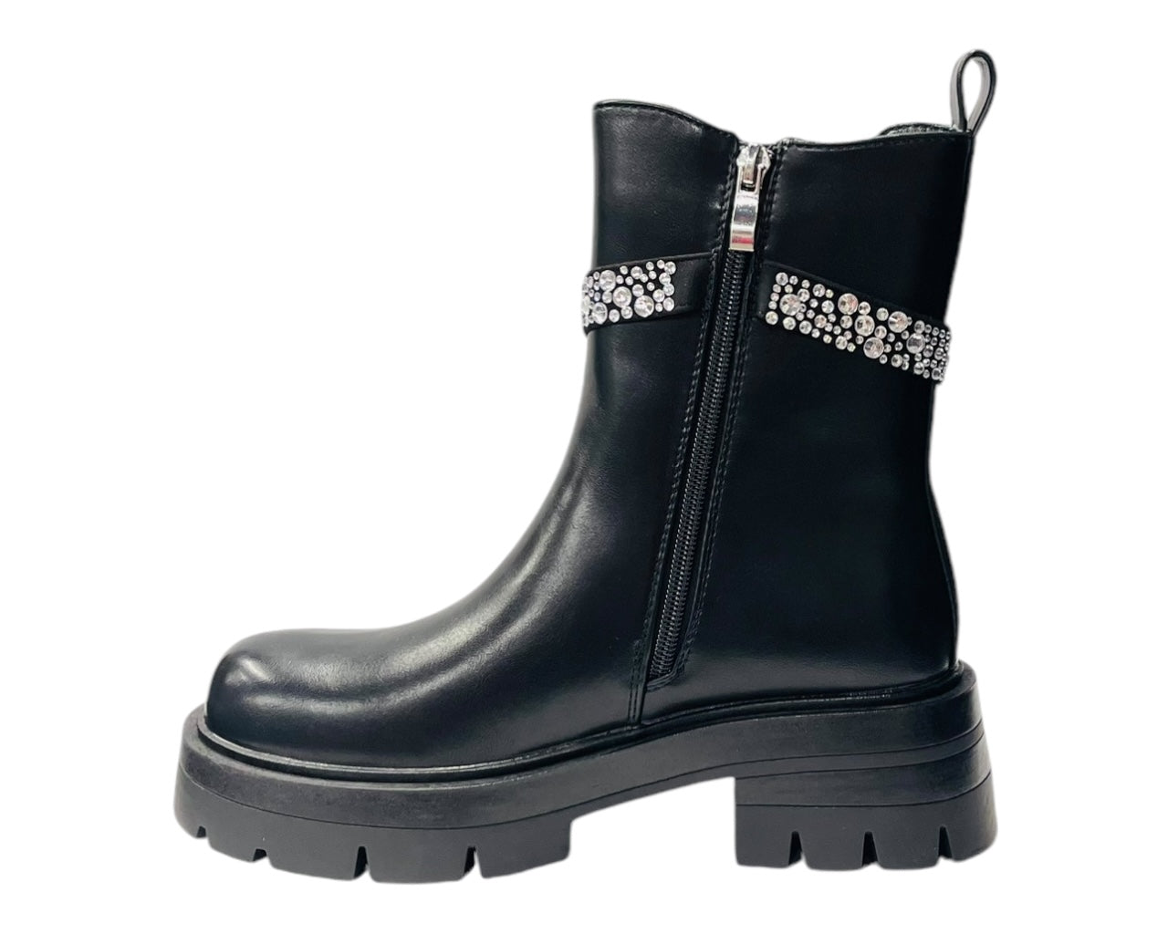 Faux Leather Rhinestone Chelsea Ankle Boots