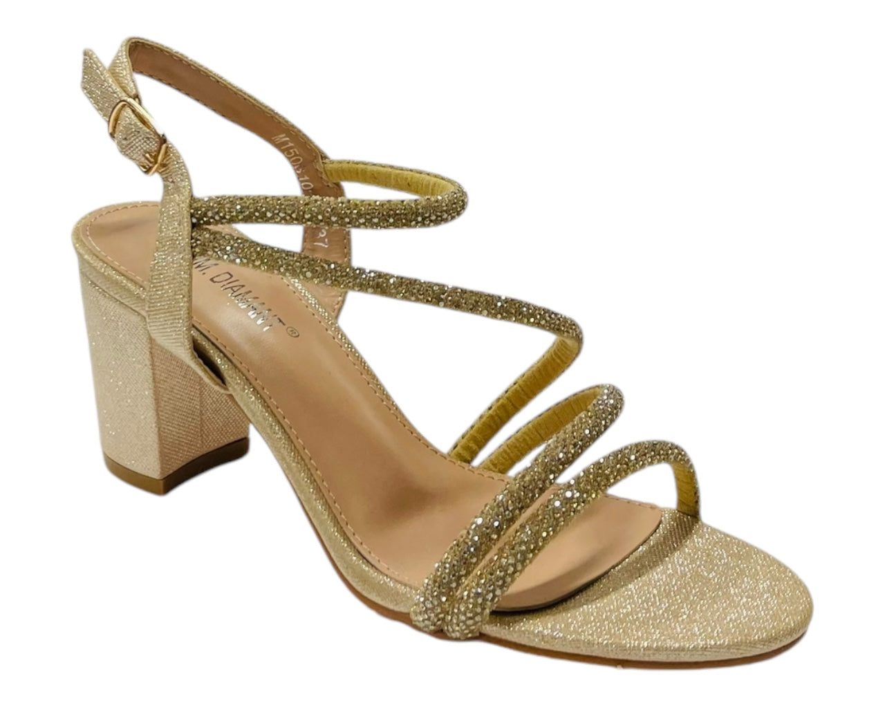 Ankle Strap Rhinestone Glitter Block Heel Shoes