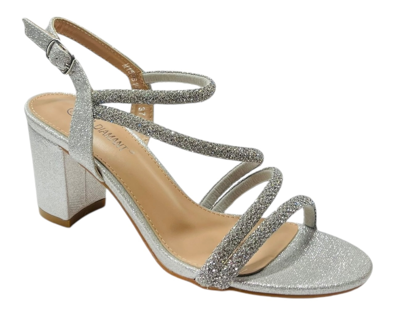 Ankle Strap Rhinestone Glitter Block Heel Shoes
