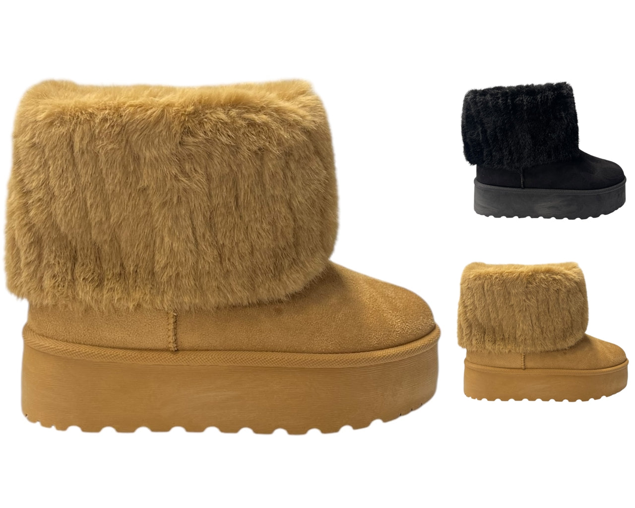 Fold Over Faux Fur Lining Platform Ankle Boots