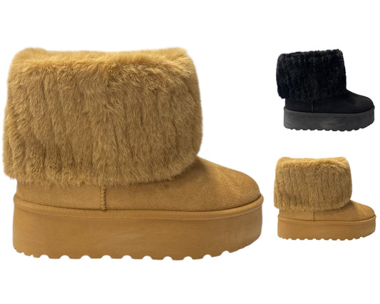 Fold Over Faux Fur Lining Platform Ankle Boots