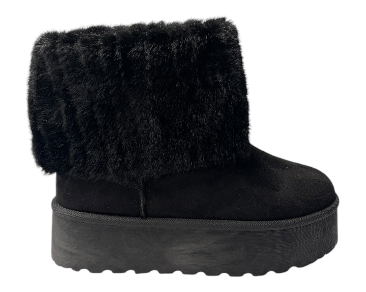 Fold Over Faux Fur Lining Platform Ankle Boots