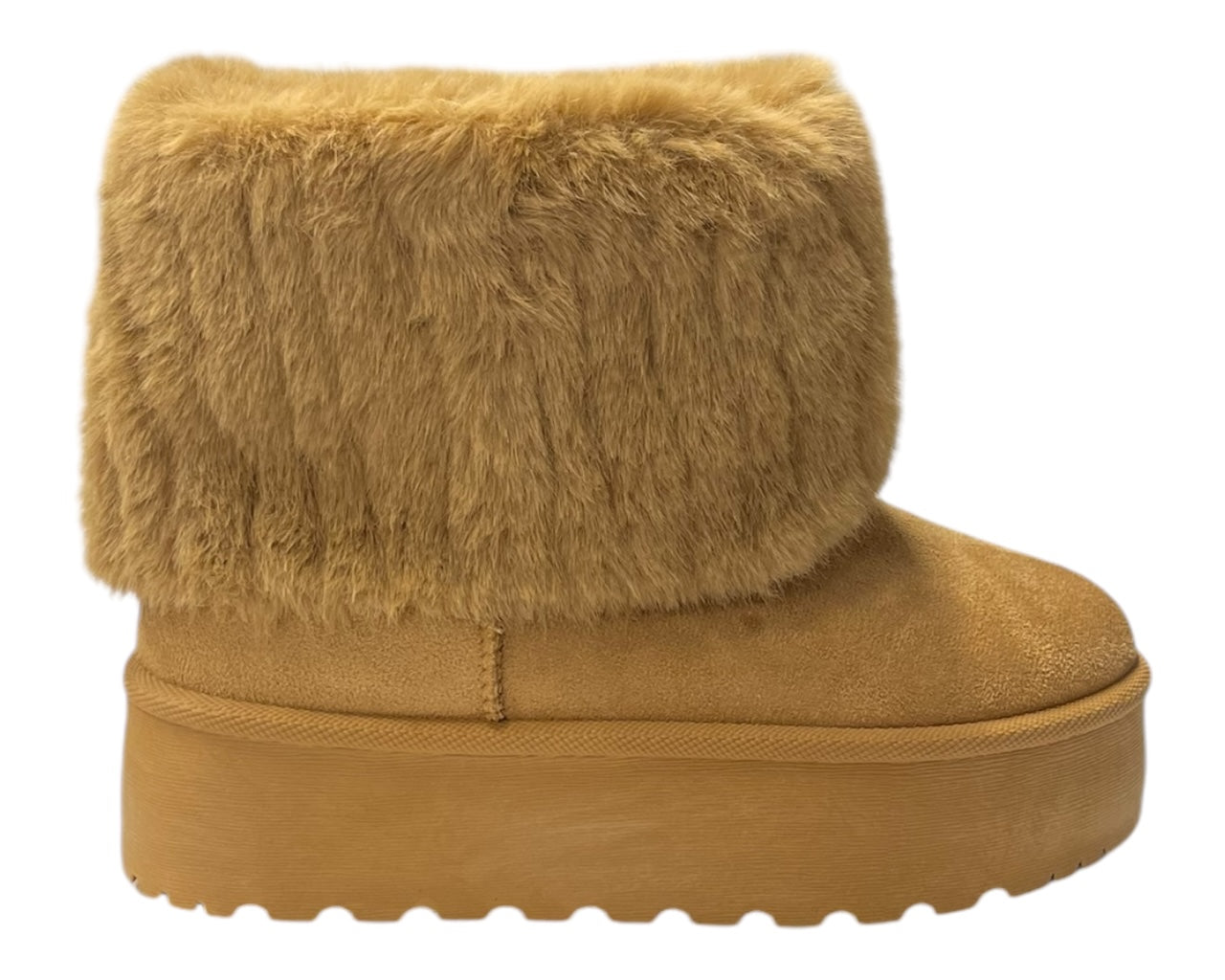 Fold Over Faux Fur Lining Platform Ankle Boots