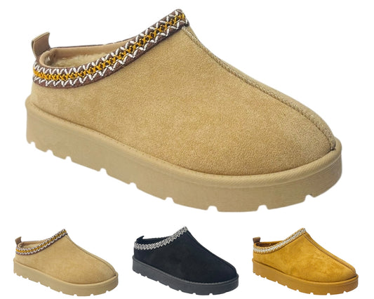 Faux Fur Lined Aztec Flat Sole Shoes