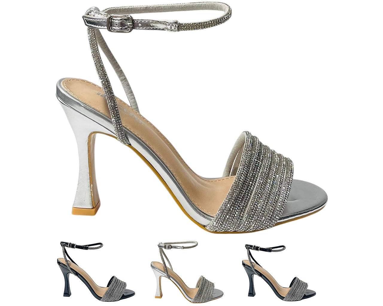 Strappy Rhinestone Spool Heel Shoes