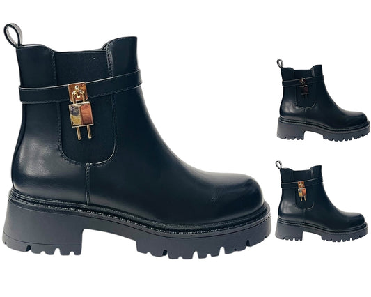Chunky Sole Padlock Chelsea Ankle Boots