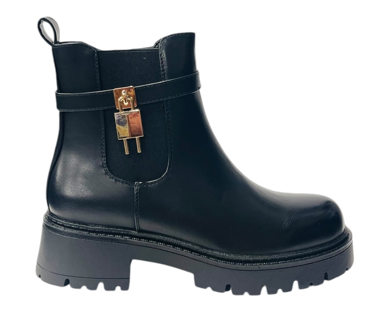 Chunky Sole Padlock Chelsea Ankle Boots