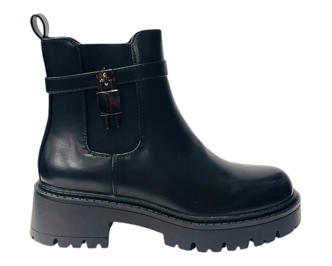 Chunky Sole Padlock Chelsea Ankle Boots