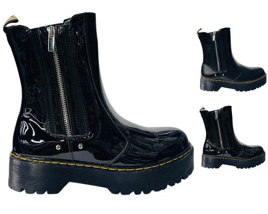 Chunky Sole Zip Chelsea Ankle Boots