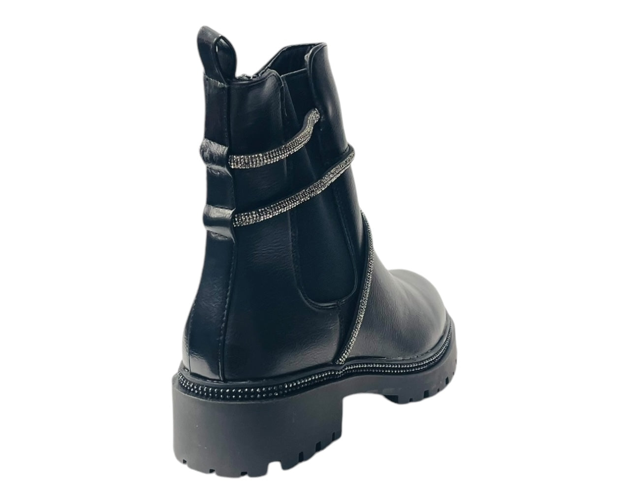 Rhinestone Faux Leather Zip Chelsea Boots