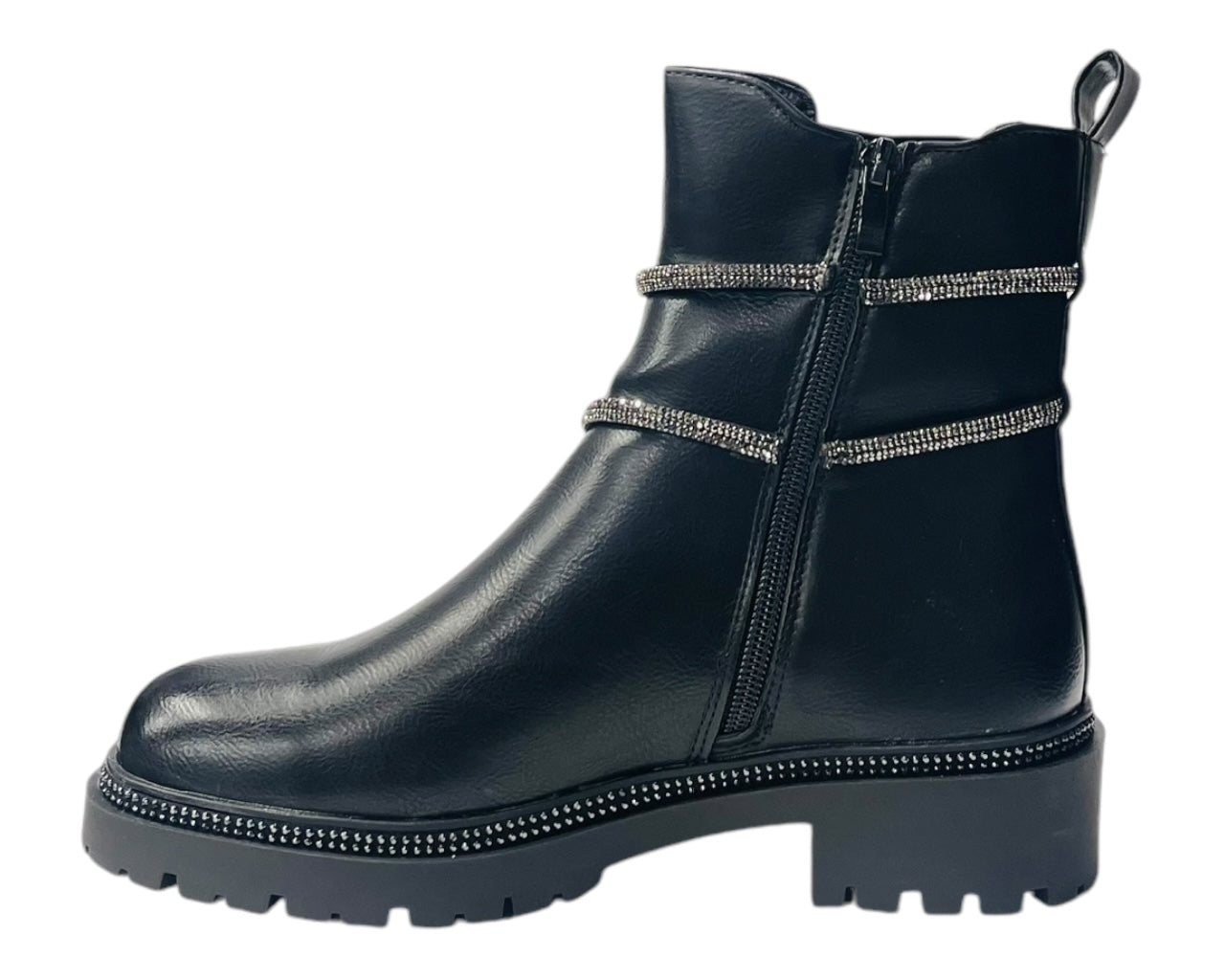 Rhinestone Faux Leather Zip Chelsea Boots