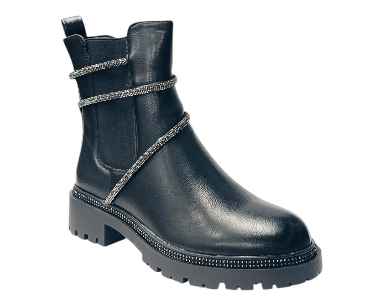 Rhinestone Faux Leather Zip Chelsea Boots