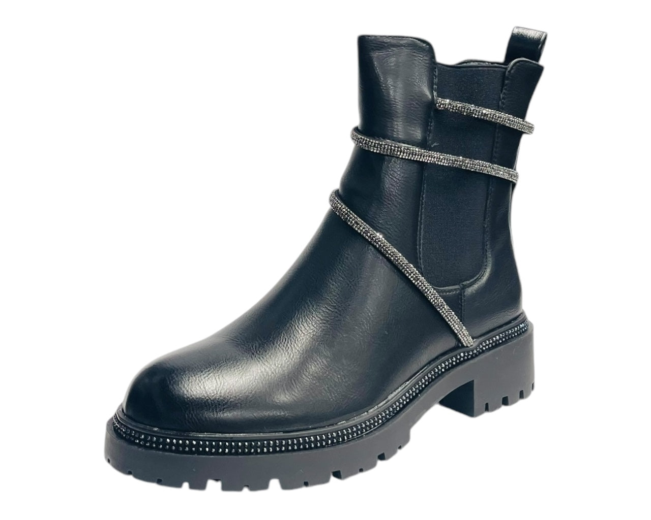 Rhinestone Faux Leather Zip Chelsea Boots