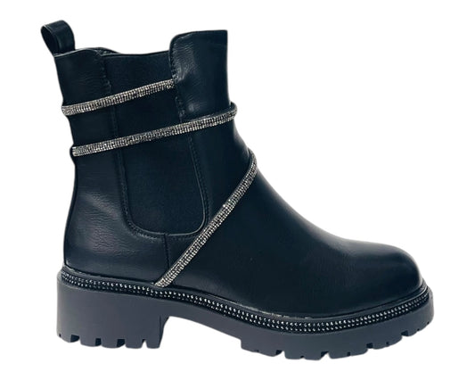 Rhinestone Faux Leather Zip Chelsea Boots