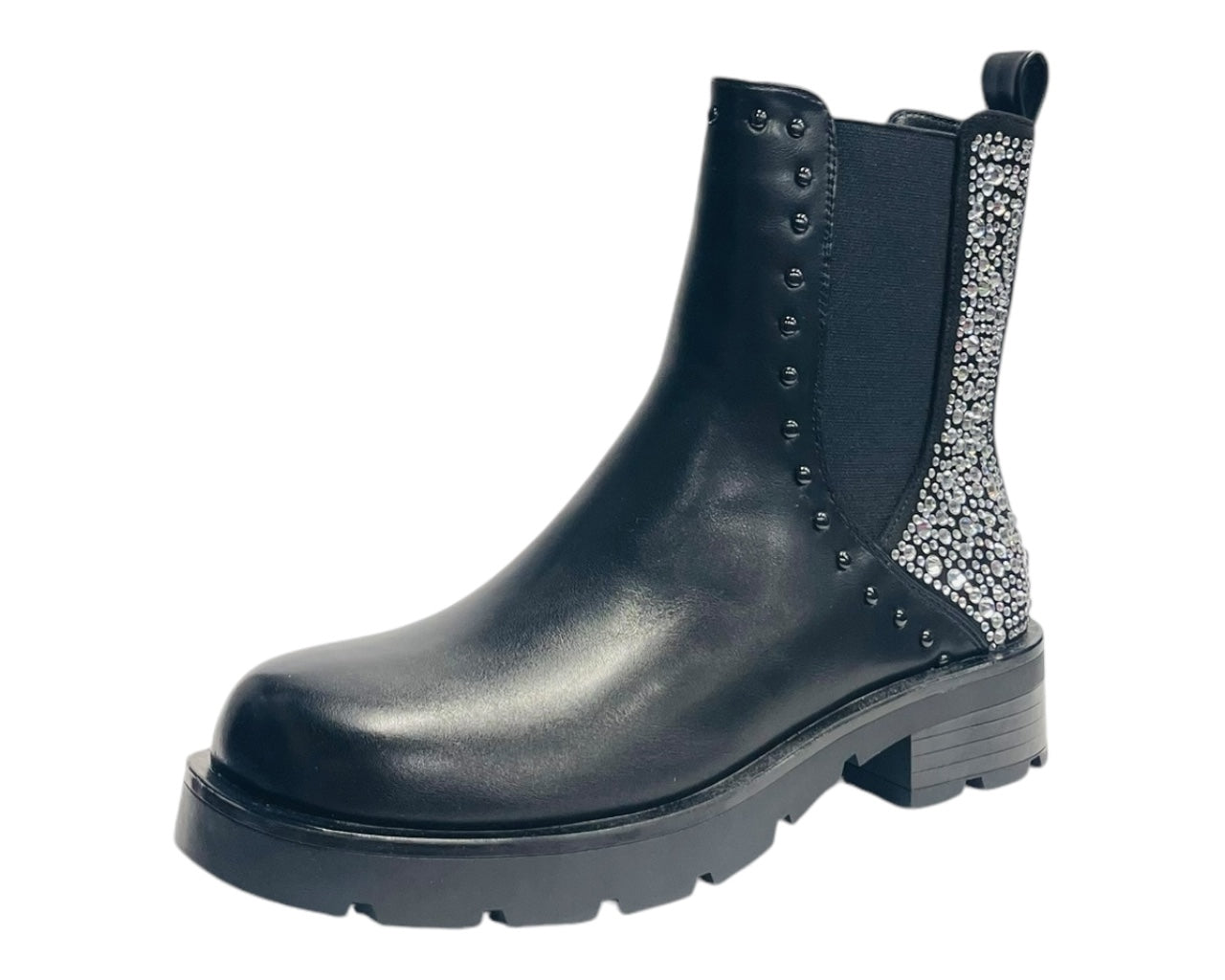 Rhinestone Faux Leather Chelsea Boots