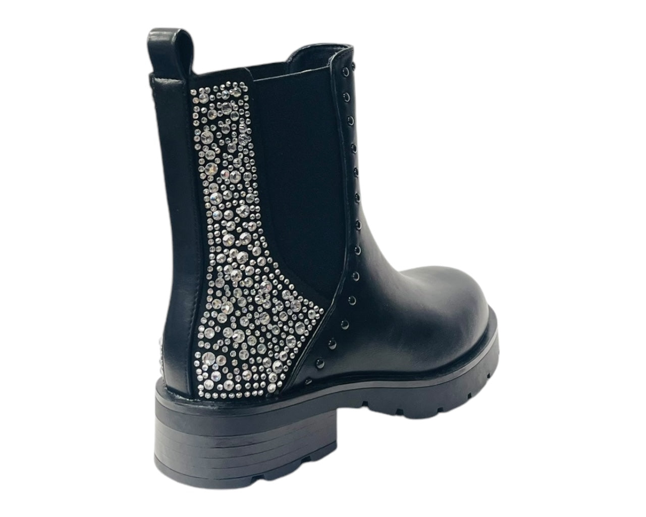 Rhinestone Faux Leather Chelsea Boots