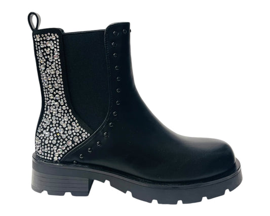 Rhinestone Faux Leather Chelsea Boots