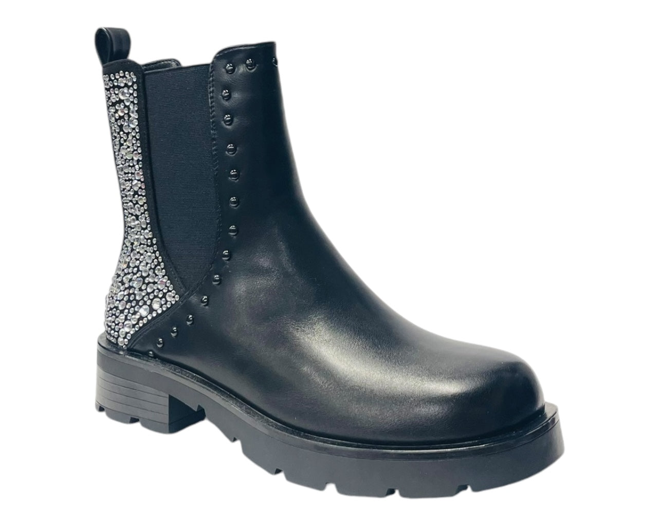 Rhinestone Faux Leather Chelsea Boots